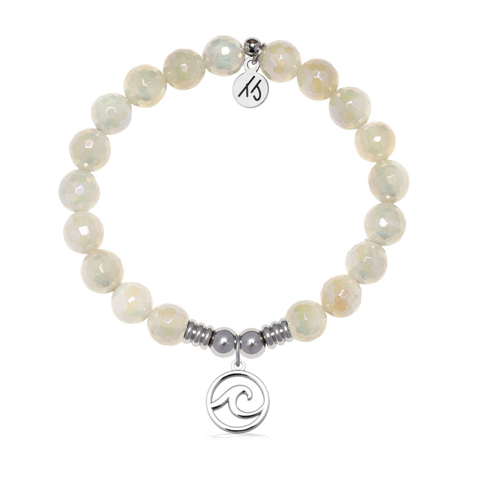 Wave Cutout Charm with Moonstone Gemstone Bracelet
