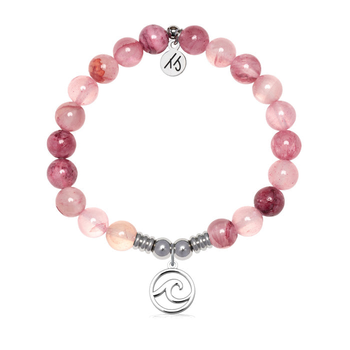 Wave Cutout Charm with Pink Chalcedony Gemstone Bracelet