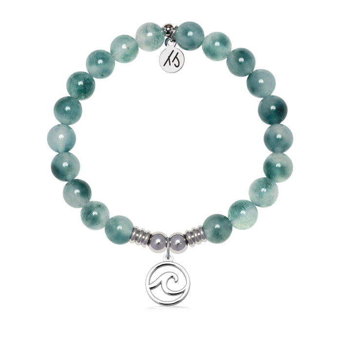 Wave Cutout Charm with Teal White Jade Gemstone Bracelet