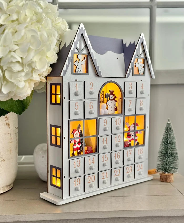 White Wooden LED Advent House