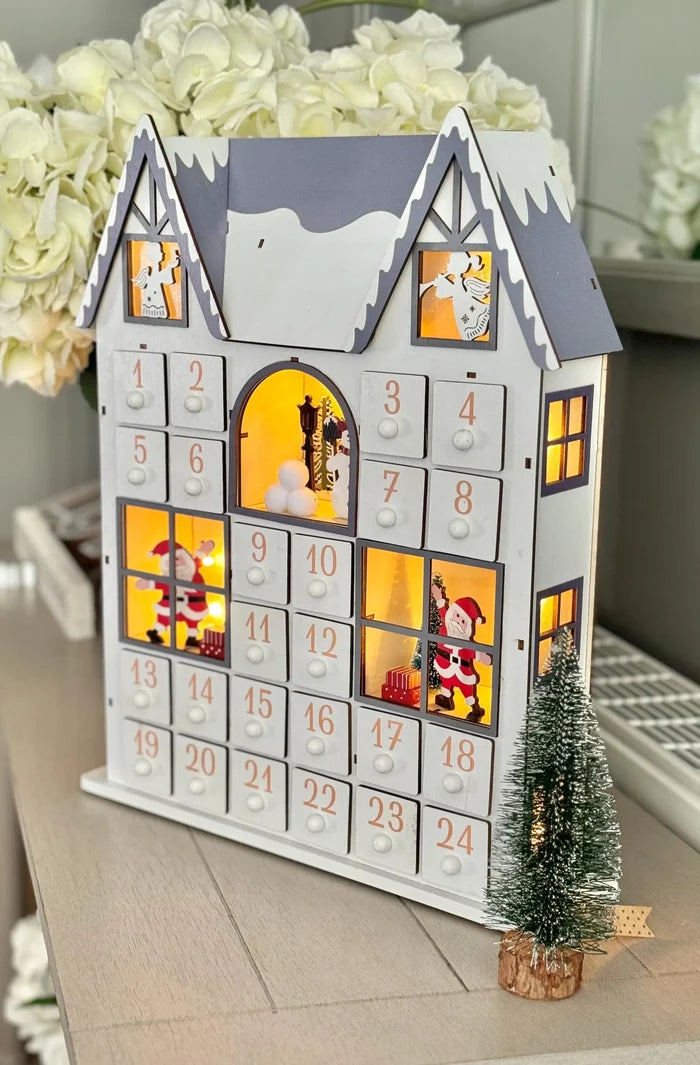 White Wooden LED Advent House