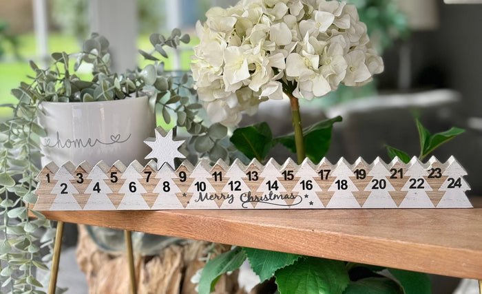 Wooden Advent Countdown Calendar with Silver Star