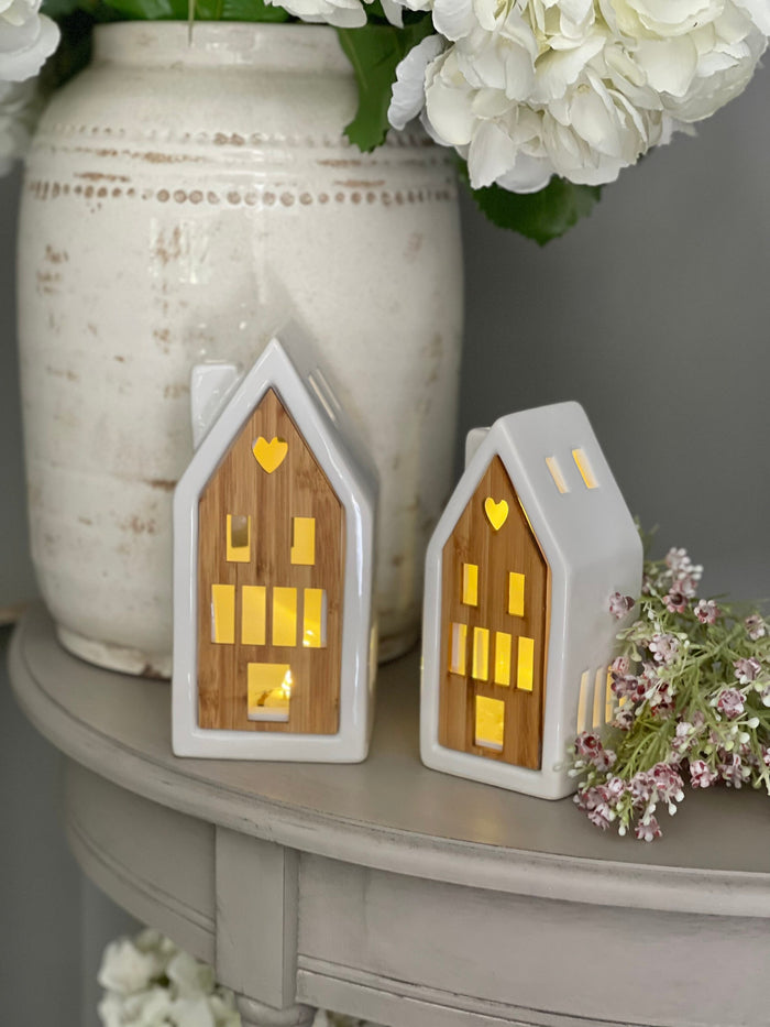Wooden Front Ceramic LED House - 2 sizes Available
