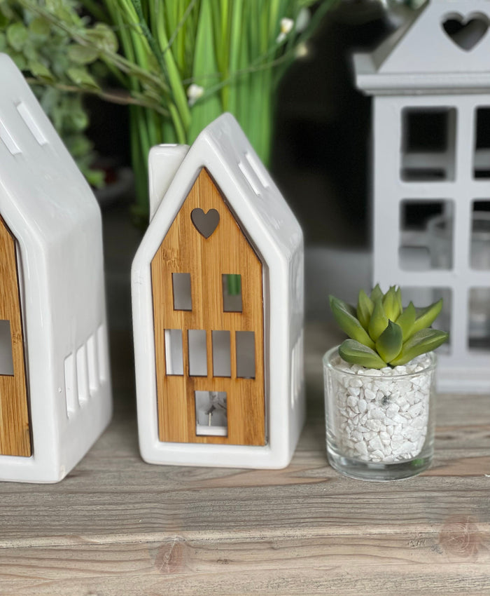 Wooden Front Ceramic LED House - 2 sizes Available
