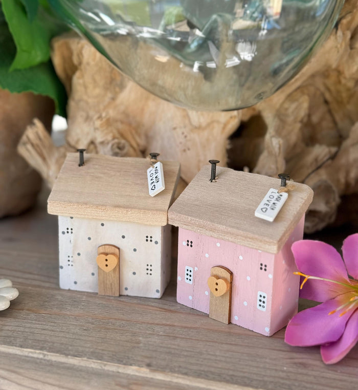 Wooden House Block  "Made with Love". Two Colour Options