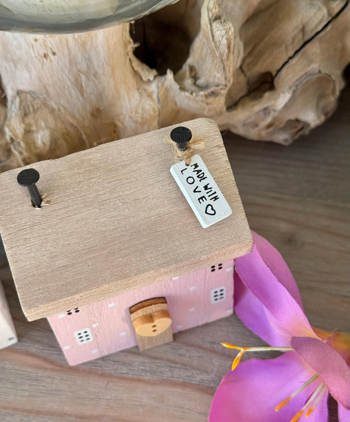 Wooden House Block  "Made with Love". Two Colour Options