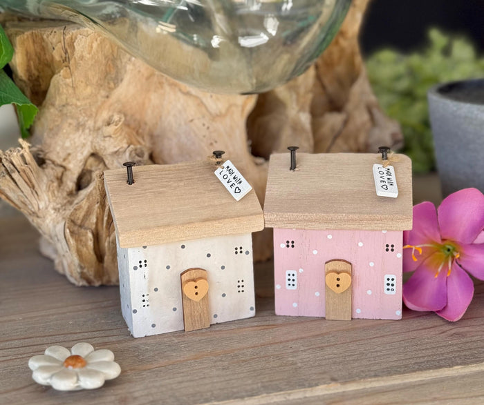 Wooden House Block  "Made with Love". Two Colour Options
