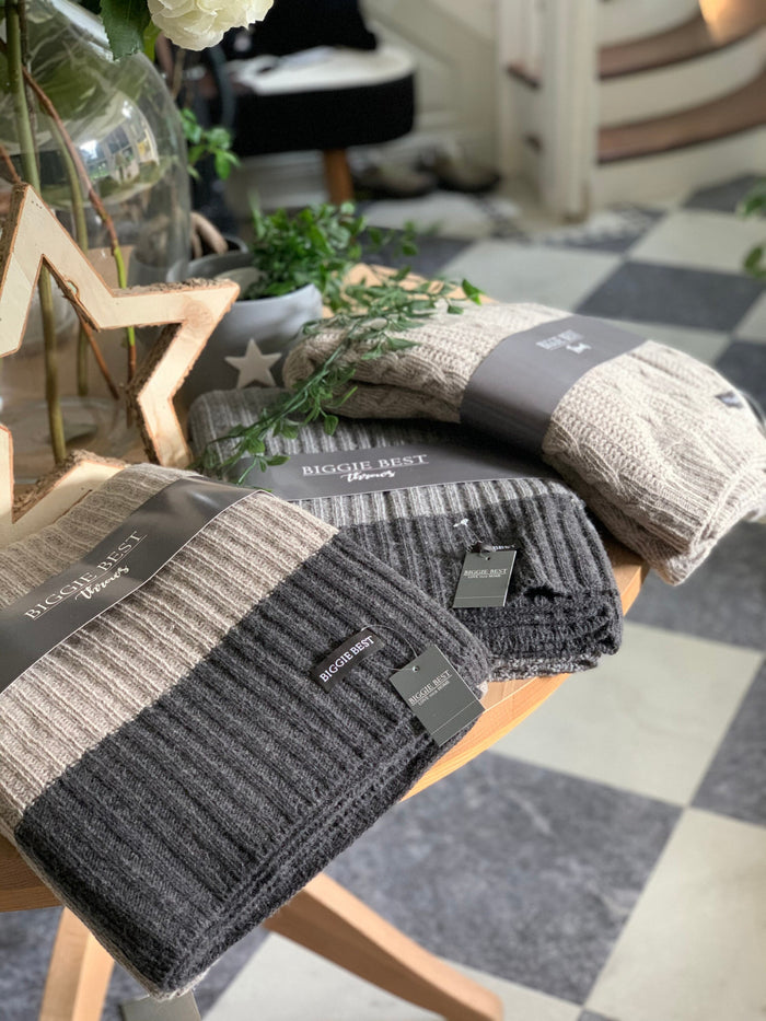 Wool Rich Dark Ribbed Throw