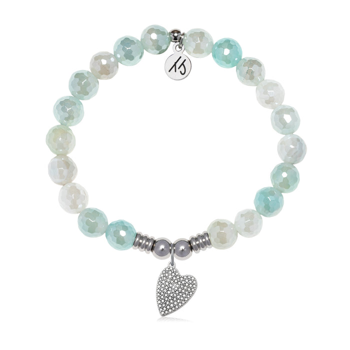 You are Loved Charm with Aqua Agate Gemstone Bracelet
