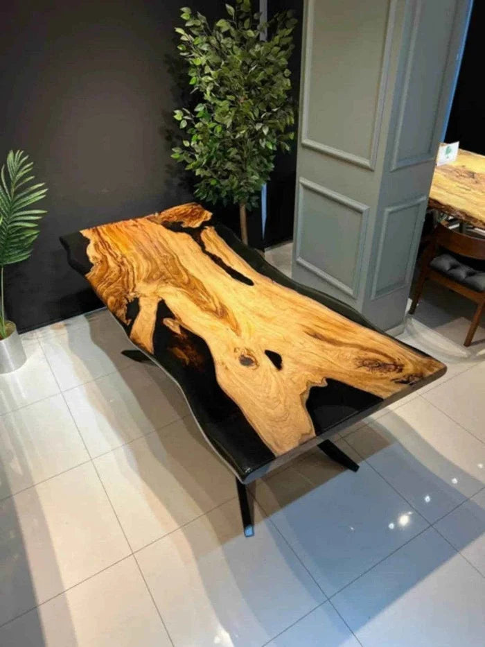 Zedd black Wooden Epoxy Dining Table | Modern Resin Dining Table with legs - Pacific Resin Art