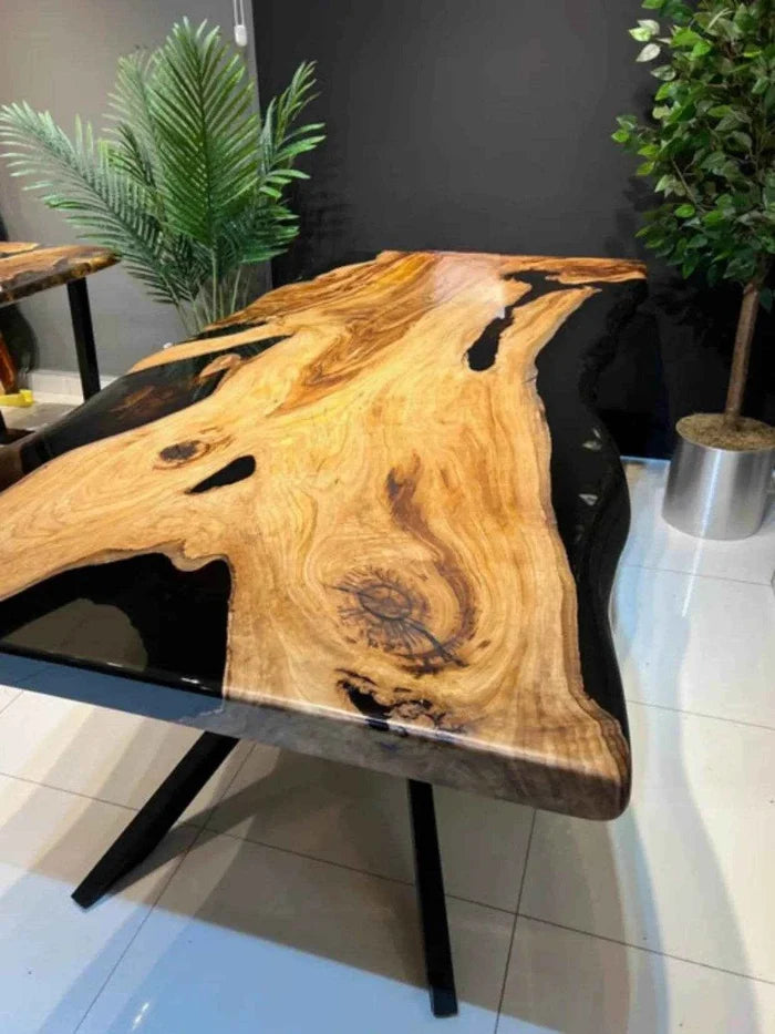 Zedd black Wooden Epoxy Dining Table | Modern Resin Dining Table with legs - Pacific Resin Art